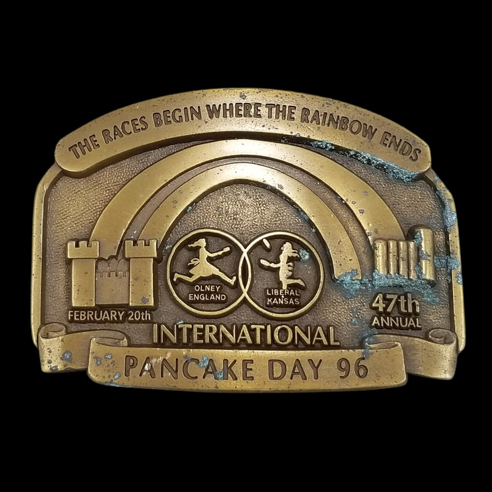 Western Associates Belt Buckle 47th International Pancake‎ Day 1996 Solid Brass